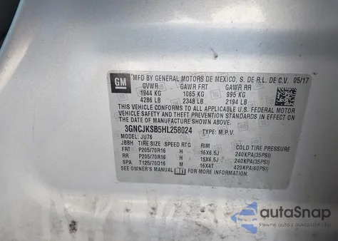 2017 Chevrolet Trax Ls from USA, damaged, VIN 3GNCJKSB5HL258024